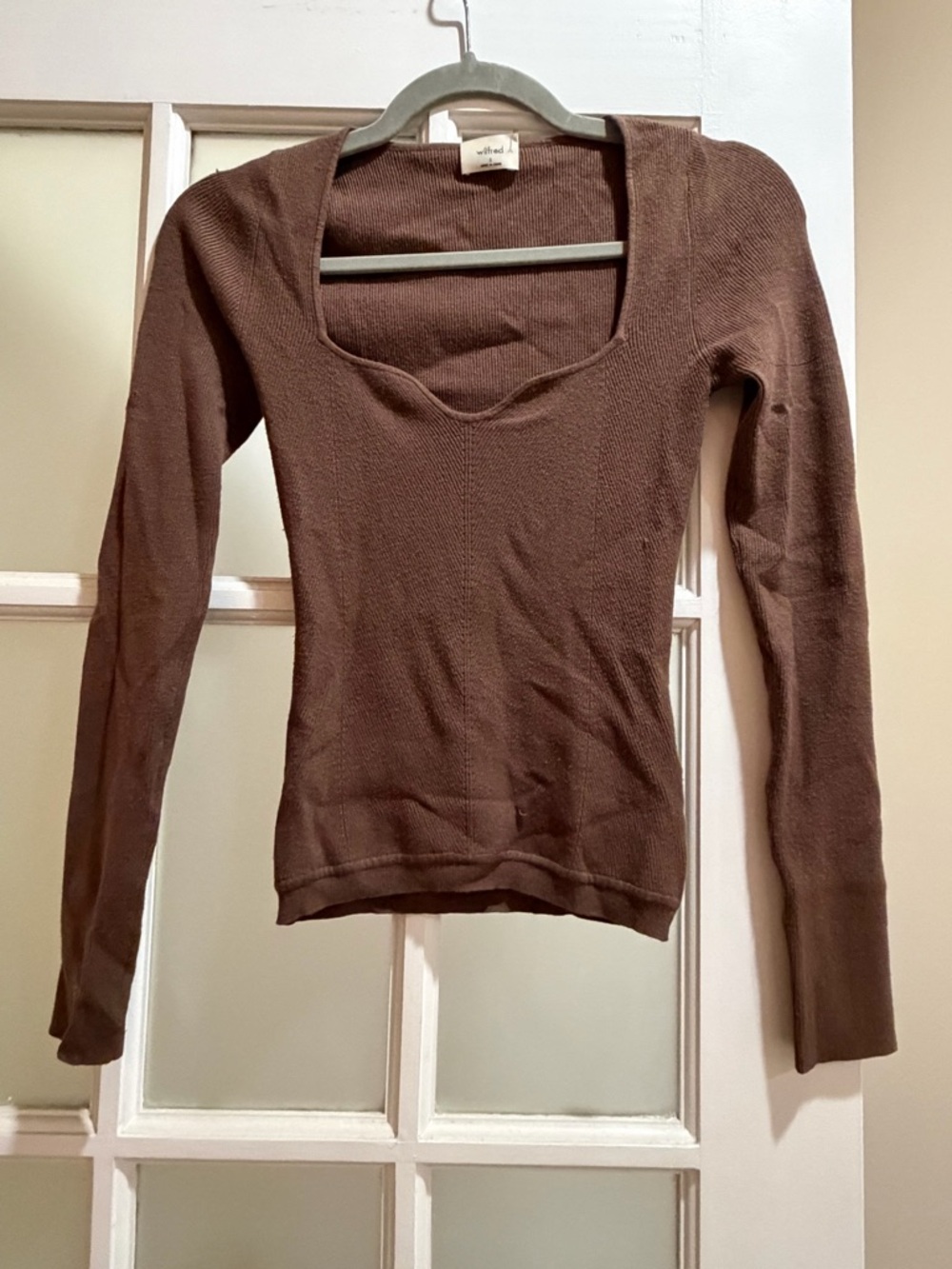 Aritzia Brown Scoop Neck Long Sleeve Ribbed Top